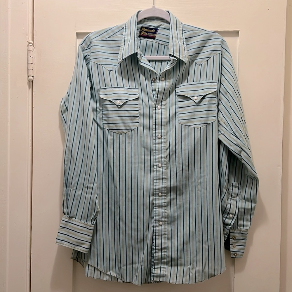 Vintage Men’s Striped Snap Front Long-sleeve Shirt